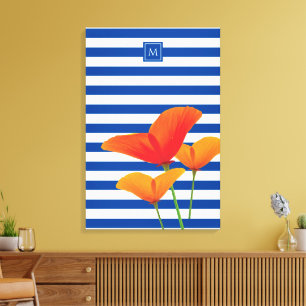 Poppy Chic Blue Rand Monogram Canvastryck