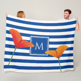 Poppy Chic Blue Rand Monogram Fleecefilt