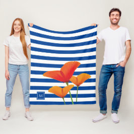 Poppy Chic Blue Rand Monogram Fleecefilt
