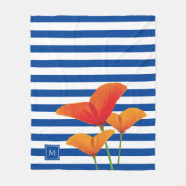 Poppy Chic Blue Rand Monogram Fleecefilt