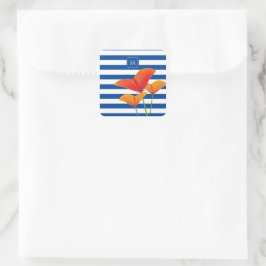 Poppy Chic Blue Rand Monogram Fyrkantigt Klistermärke