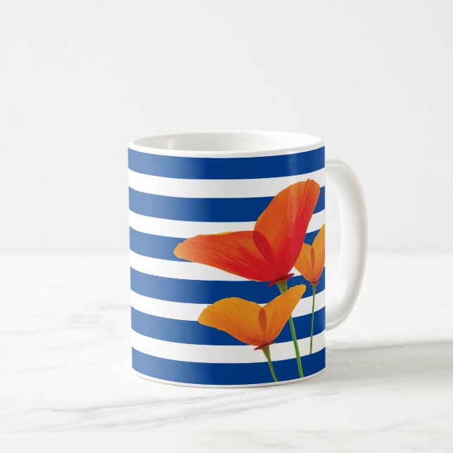 Poppy Chic Blue Rand Monogram Kaffemugg (Framsida höger)