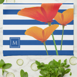 Poppy Chic Blue Rand Monogram Kökshandduk