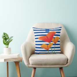 Poppy Chic Blue Rand Monogram Kudde