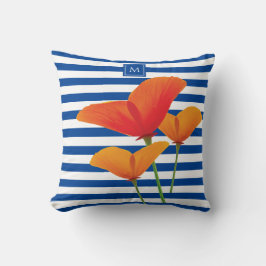 Poppy Chic Blue Rand Monogram Kudde