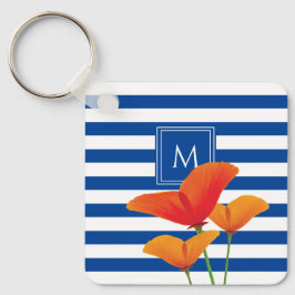 Poppy Chic Blue Rand Monogram Nyckelring