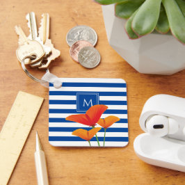 Poppy Chic Blue Rand Monogram Nyckelring