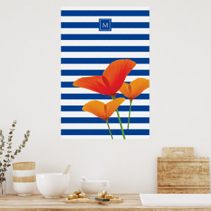 Poppy Chic Blue Rand Monogram Poster