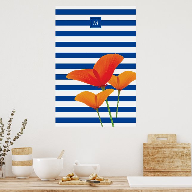 Poppy Chic Blue Rand Monogram Poster (Kök)