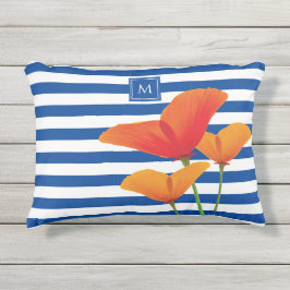 Poppy Chic Blue Rand Monogram Prydnadskudde