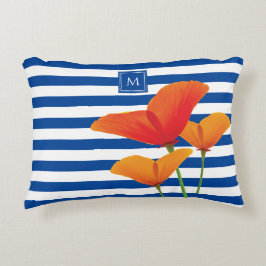 Poppy Chic Blue Rand Monogram Prydnadskudde