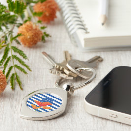 Poppy Chic Blue Rand Monogram Swirl Silverfärgad Nyckelring