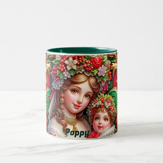 POPPY ~ CHRISTMAS MOR AND CHILD ~ Två-Tonad MUGG (Center)