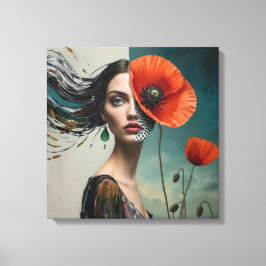 Poppy collage porträtt canvastryck