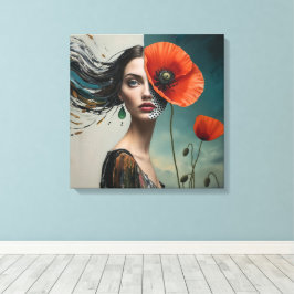 Poppy collage porträtt canvastryck