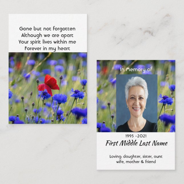 Poppy Cornflower Meadow  Memorial Pocket Keepsake Visitkort (Fram/baksida)