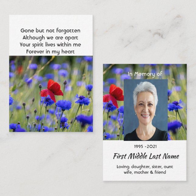 Poppy Cornflower Meadow  Memorial Pocket Keepsake Visitkort (Fram/baksida)