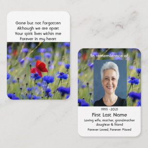 Poppy Cornroll Meadow Memorial Pocket Keepsaké Visitkort