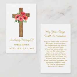Poppy Cross Memorial Funeral Prayer Card Visitkort