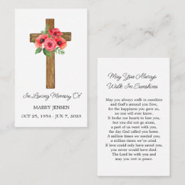 Poppy Cross Memorial Funeral Prayer Card Visitkort