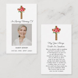 Poppy Cross Memorial Photo Funeral Prayer Card Visitkort