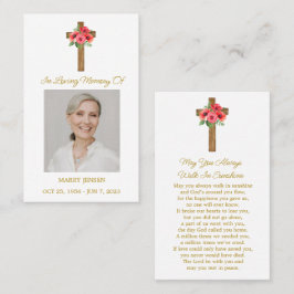 Poppy Cross Memorial Photo Funeral Prayer Card Visitkort