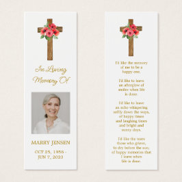 Poppy Cross Photo Funeral Bookmark Litet Visitkort