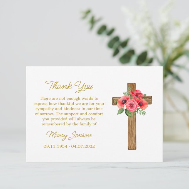 Poppy Cross Sympathy Thank You Card Tack Kort (Stående Fram)