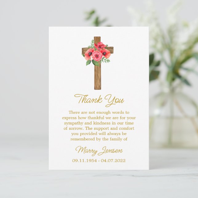Poppy Cross Sympathy Thank You Card Tack Kort (Stående Fram)
