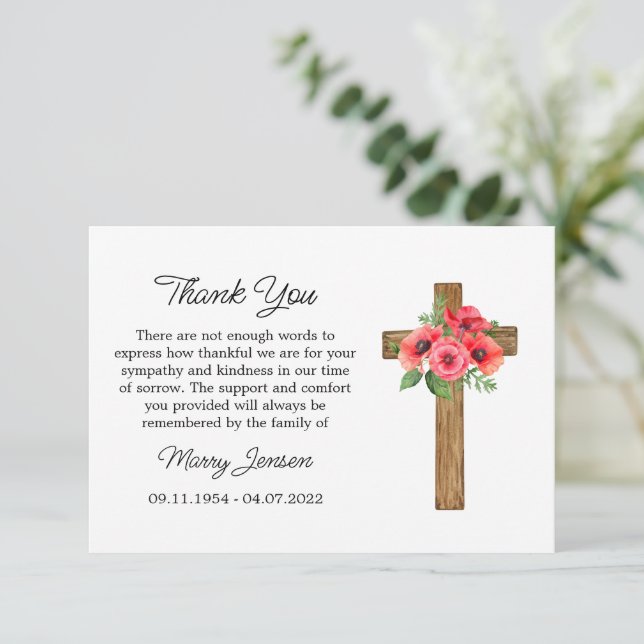 Poppy Cross Sympathy Thank You Card Tack Kort (Stående Fram)