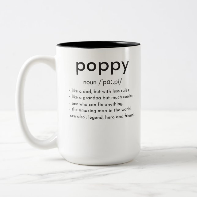 Poppy-definition lustig farfar Fars dag Två-Tonad Mugg (Vänster)