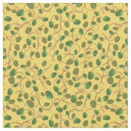 Poppy Fält Grönt-vallmobuds på Gult Fabric Tyg