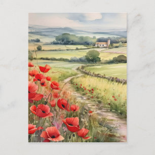 Poppy Fält i ett Land landskap Vykort
