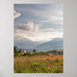 Poppy fält i Italien Poster