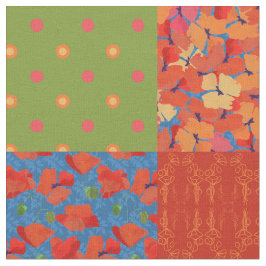 Poppy Fält Mönster Faux Patchwork Fabric Tyg