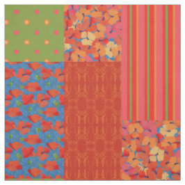 Poppy Fält Mönster Faux Patchwork Fabric Tyg