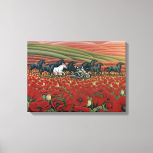 Poppy Fält Painting Vild Horses & Bikers Print Canvastryck