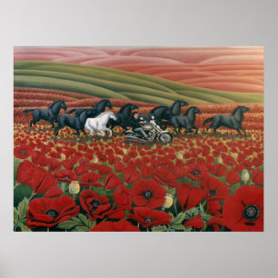 Poppy Fält Painting Vild Horses & Bikers Print Poster