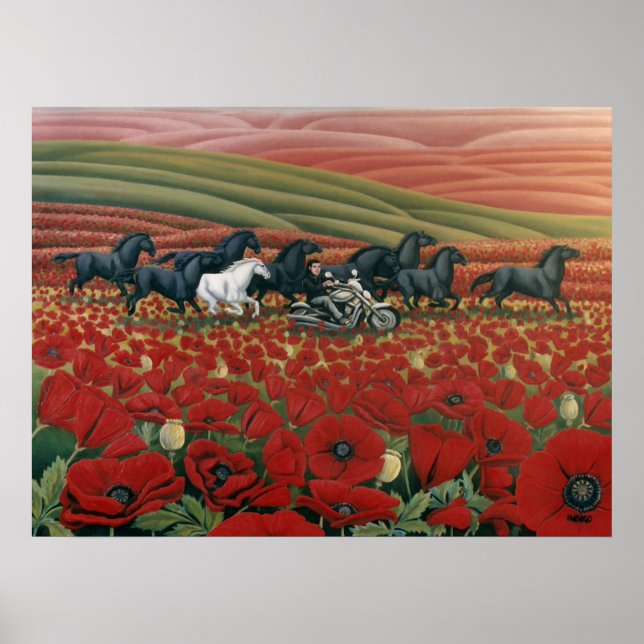 Poppy Fält Painting Vild Horses & Bikers Print Poster (Framsidan)