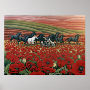 Poppy Fält Painting Vild Horses w. Biker Skriver u Poster