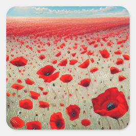 Poppy Fält Square Sticker Fyrkantigt Klistermärke