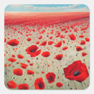 Poppy Fält Square Sticker Fyrkantigt Klistermärke
