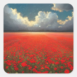 Poppy Fält Square Sticker Fyrkantigt Klistermärke
