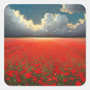 Poppy Fält Square Sticker Fyrkantigt Klistermärke
