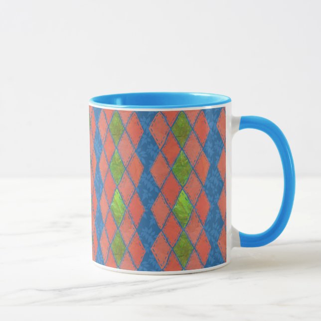Poppy Färg Faux-patchwork Ringer Coffee Mugg (Höger)