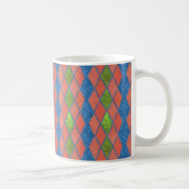Poppy Färg Faux-patchwork Ringer Coffee Mugg (Höger)