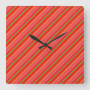 Poppy Färg Snazzy Rand Wall Clock Fyrkantig Klocka