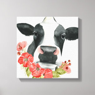 Poppy Farm - Cow with Flowers Canvastryck