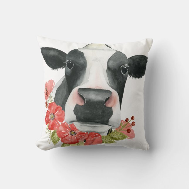 Poppy Farm - Cow with Flowers Kudde (Framsida)