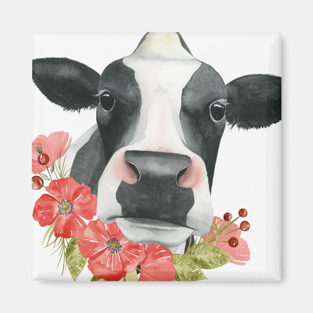 Poppy Farm - Cow with Flowers Magnet (Framsidan)